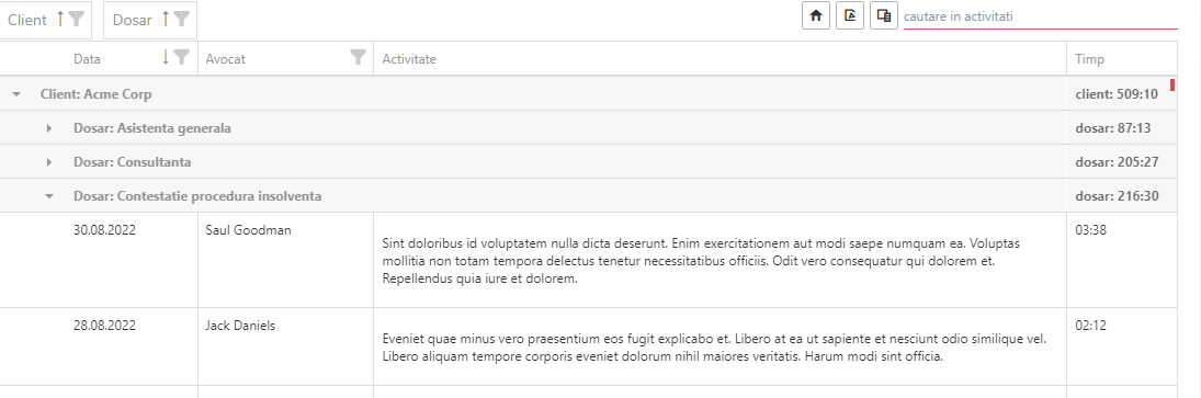 grupat pe client si dosar